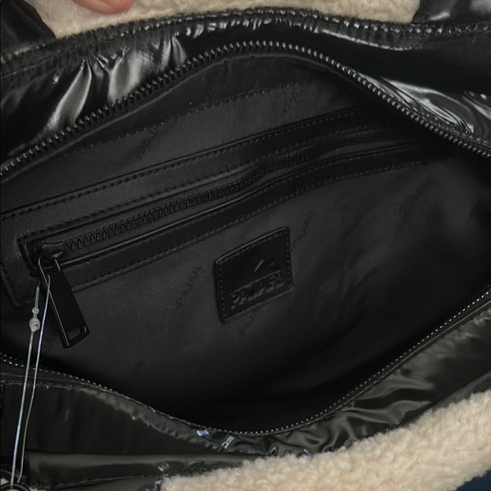 Pajar Black and Cream Quilted Tote with Sherpa Trim - Picture 7 of 7